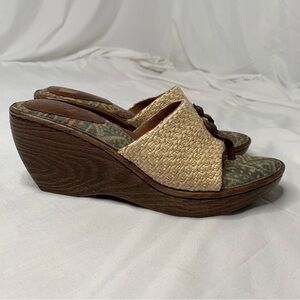 NEW Born Tweet Raffia Nubuck Wedge Thong Platform Sandal Natural Women’s 8